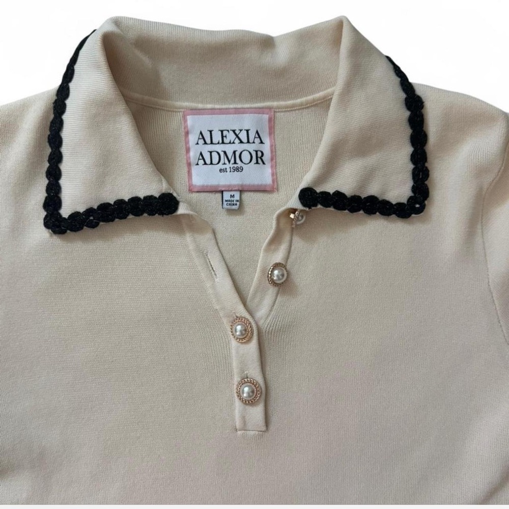 ALEXIA ADMOR‎ Cream Top with Black Trim - Picture 2 of 3